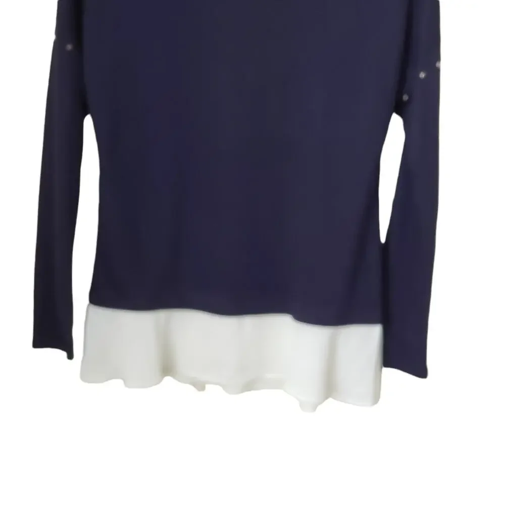 INC International Concepts Layered Look Studded   XS Blue Faux-Layer Top NWT - Picture 5 of 13